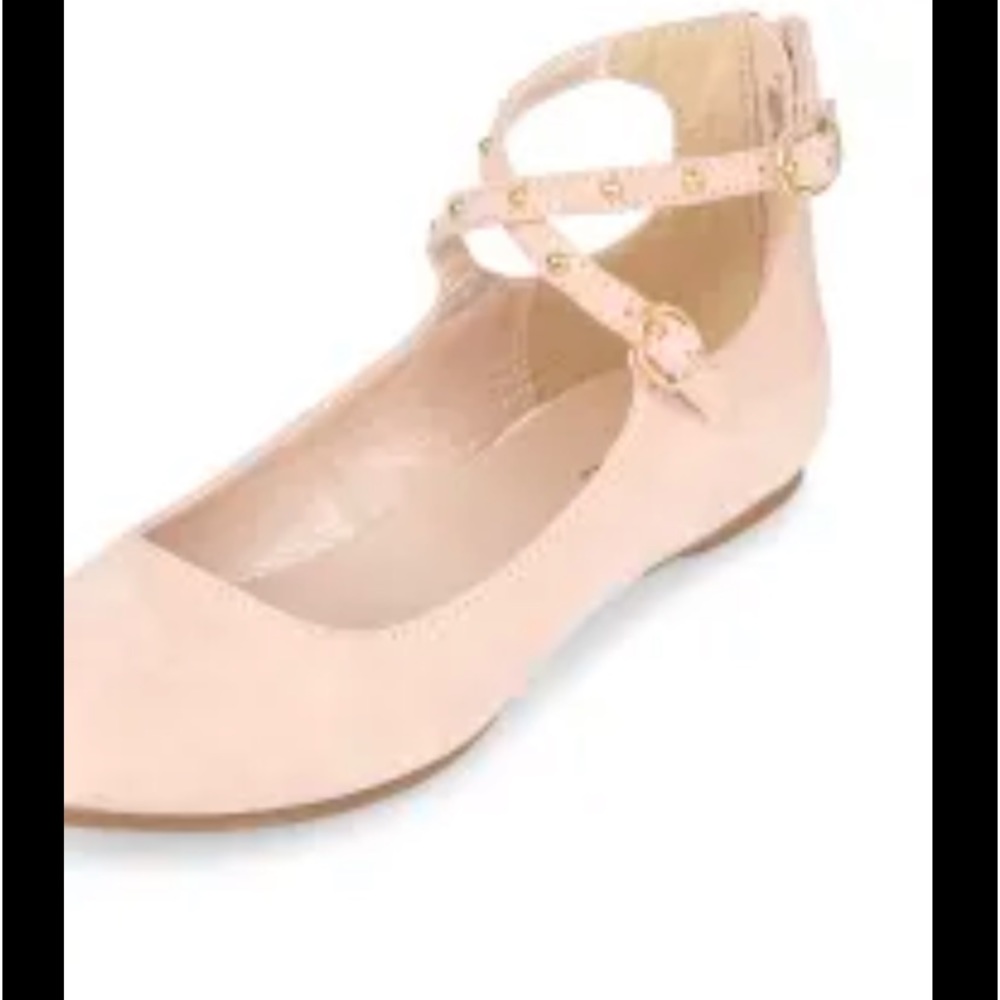Girls Studded Ankle Strap Ballet Flats - Blush-Sz-6